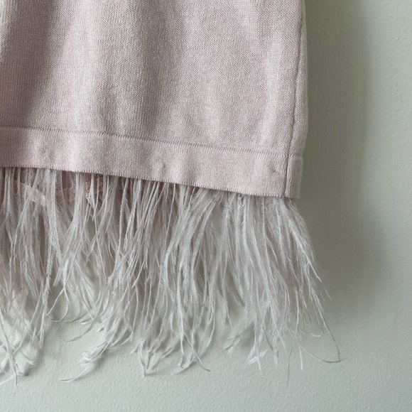 Halogen Short Sleeve Ostrich Feather Hem Sweater Light Baby Pink Size S - Picture 8 of 9